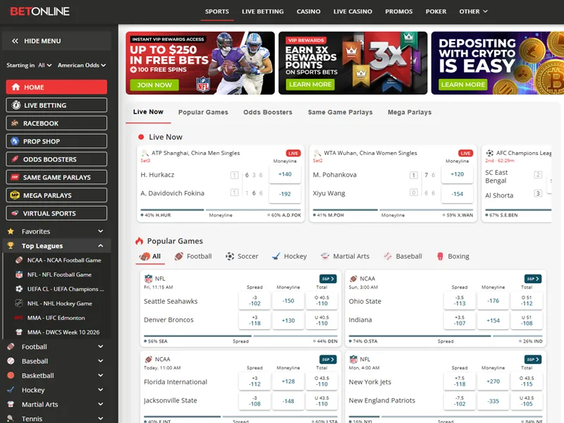 BetOnline soccer betting markets and line board