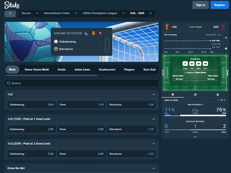 Stake live soccer stream and in-play interface
